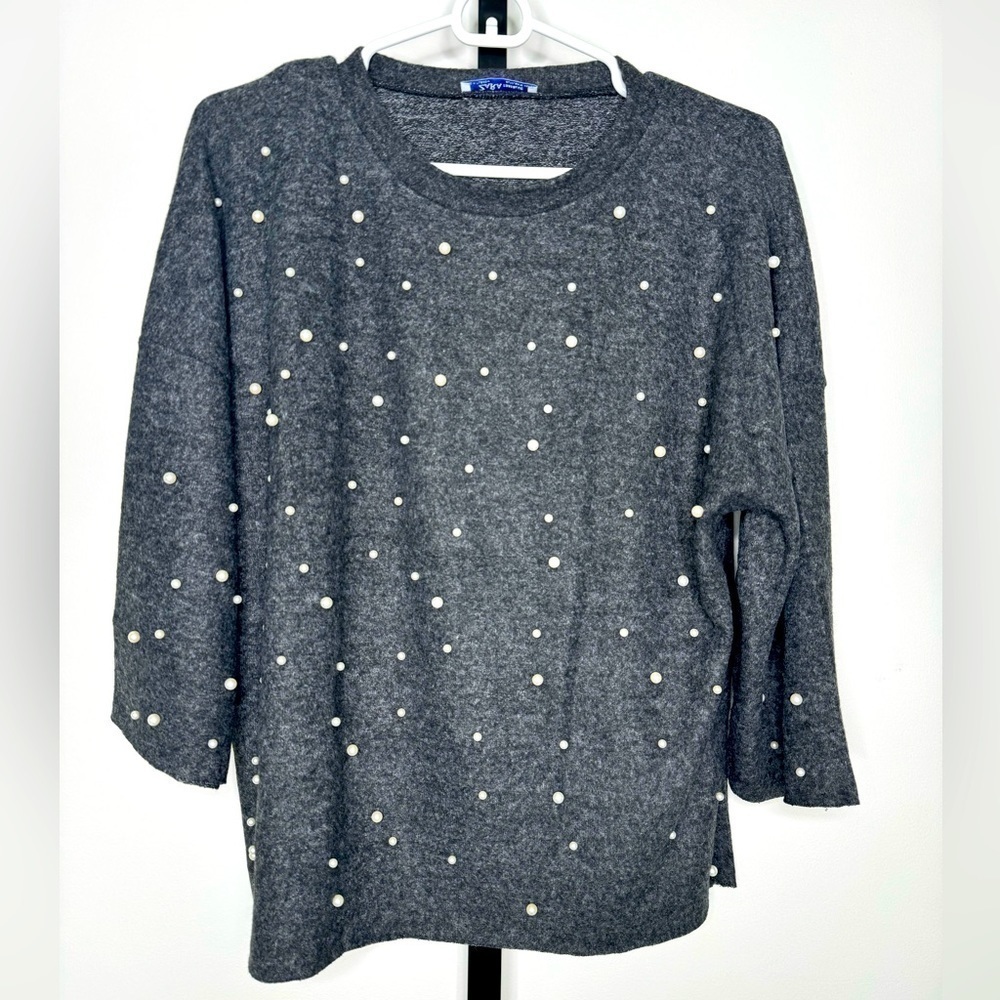 Zara Trafaluc Grey Soft Touch Sweater with Pearls - Elegance Meets Comfort